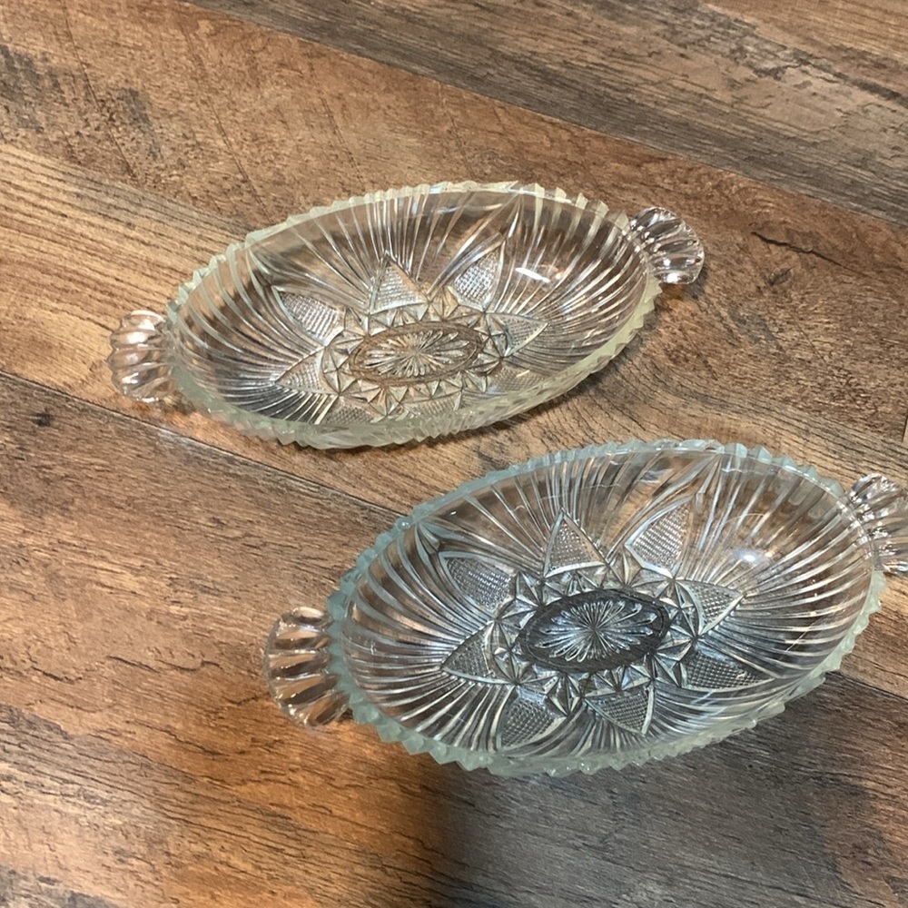 Set of 2 Vintage Oval Shape Crystal Celery Serving Candy Nut Trinket Dishes EUC - Picture 3 of 9
